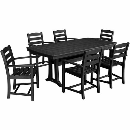 POLYWOOD La Casa Cafe 7-Piece Black Dining Set with 6 Arm Chairs and Nautical Trestle Table 633PWS2971BL